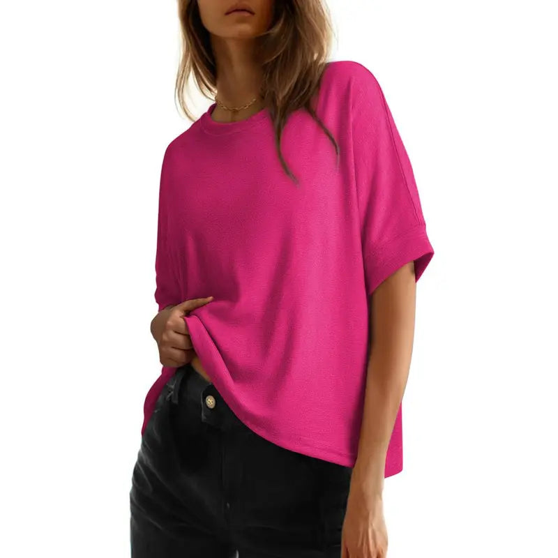Women's Loose Oversized Basic Tee - Comfortable Fit