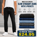 Men's 3-Pack Flex Stretch Slim Straight Jeans with 5 Pockets Denim Fabric Menswear