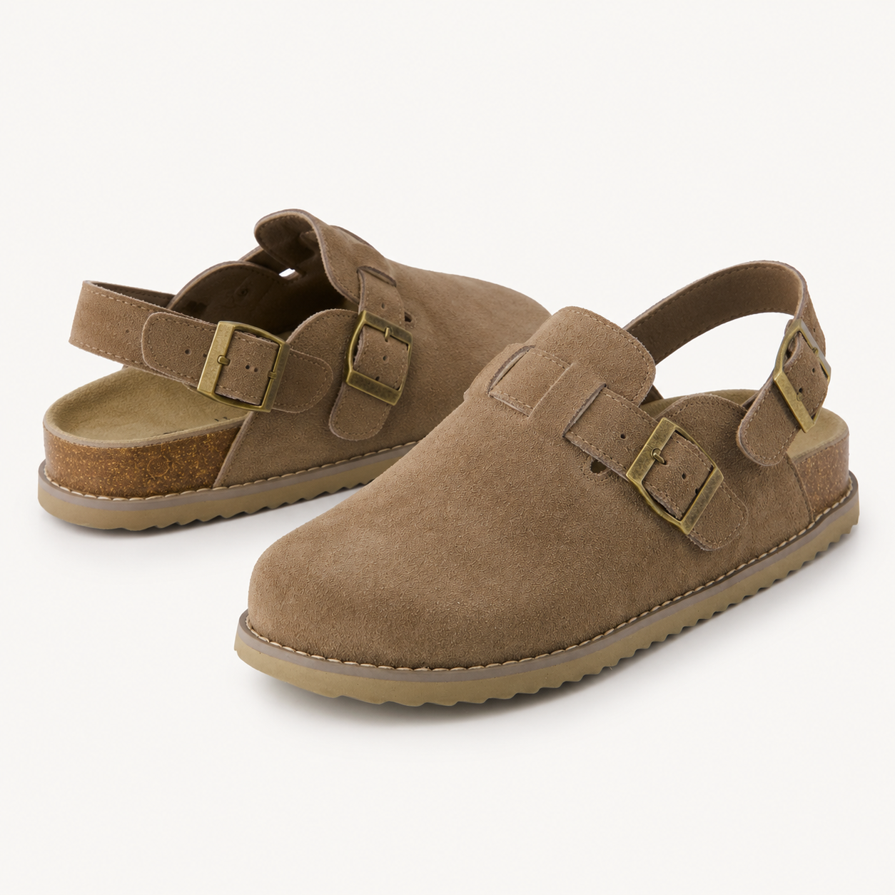 Women’s Genuine Suede Slingback Clogs – Memory Foam Cork Footbed & Adjustable Buckles
