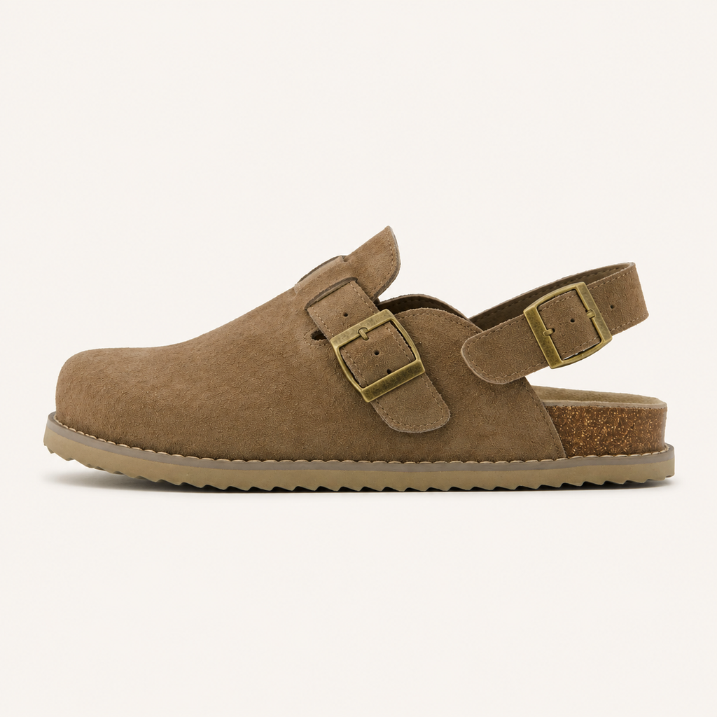 Women’s Genuine Suede Slingback Clogs – Memory Foam Cork Footbed & Adjustable Buckles