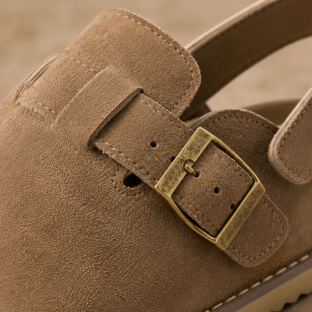 Women’s Genuine Suede Slingback Clogs – Memory Foam Cork Footbed & Adjustable Buckles