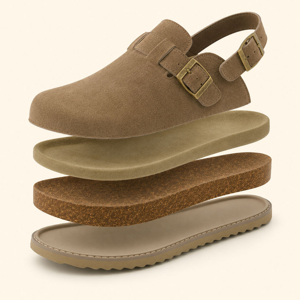 Women’s Genuine Suede Slingback Clogs – Memory Foam Cork Footbed & Adjustable Buckles