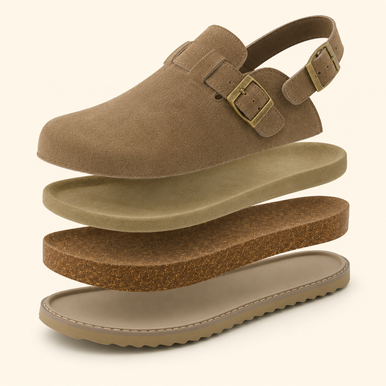 Women’s Genuine Suede Slingback Clogs – Memory Foam Cork Footbed & Adjustable Buckles