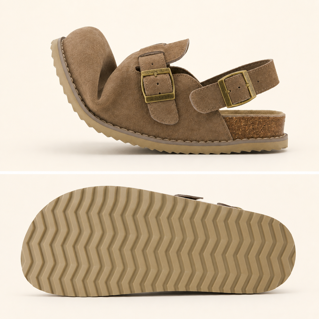Women’s Genuine Suede Slingback Clogs – Memory Foam Cork Footbed & Adjustable Buckles