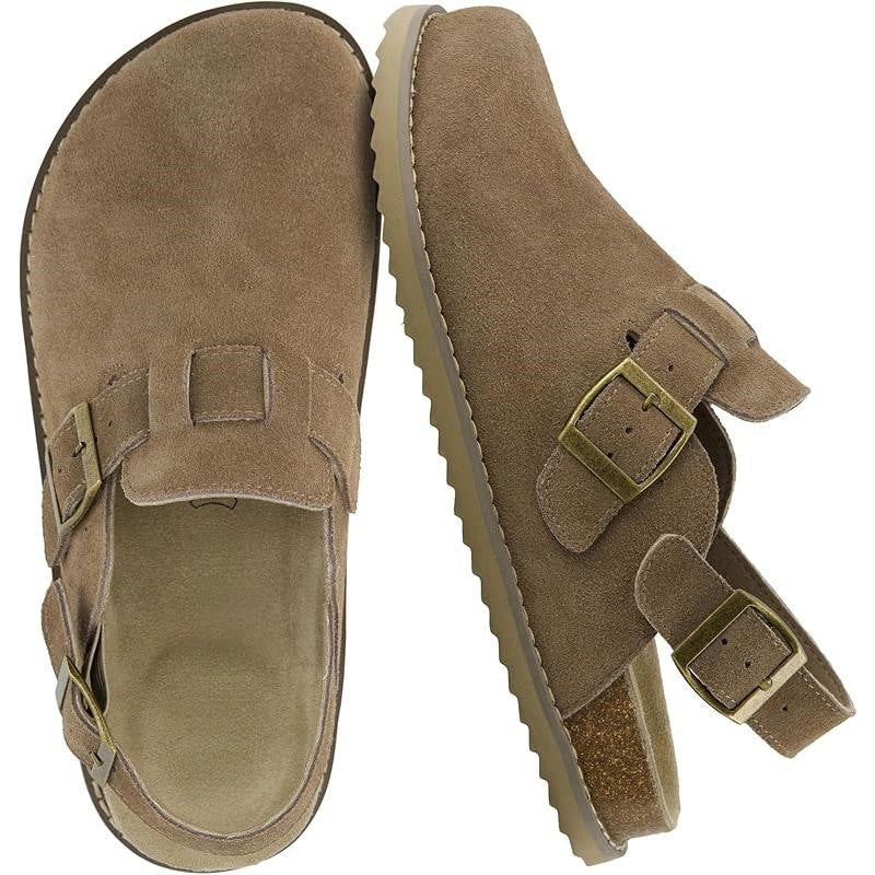 Women’s Genuine Suede Slingback Clogs – Memory Foam Cork Footbed & Adjustable Buckles