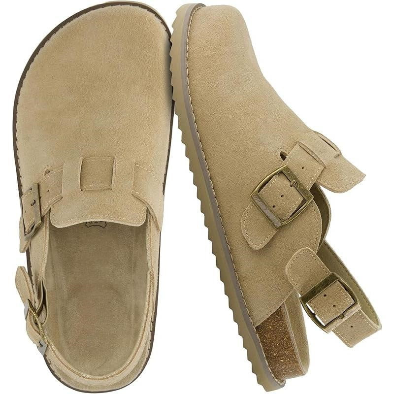 Women’s Genuine Suede Slingback Clogs – Memory Foam Cork Footbed & Adjustable Buckles