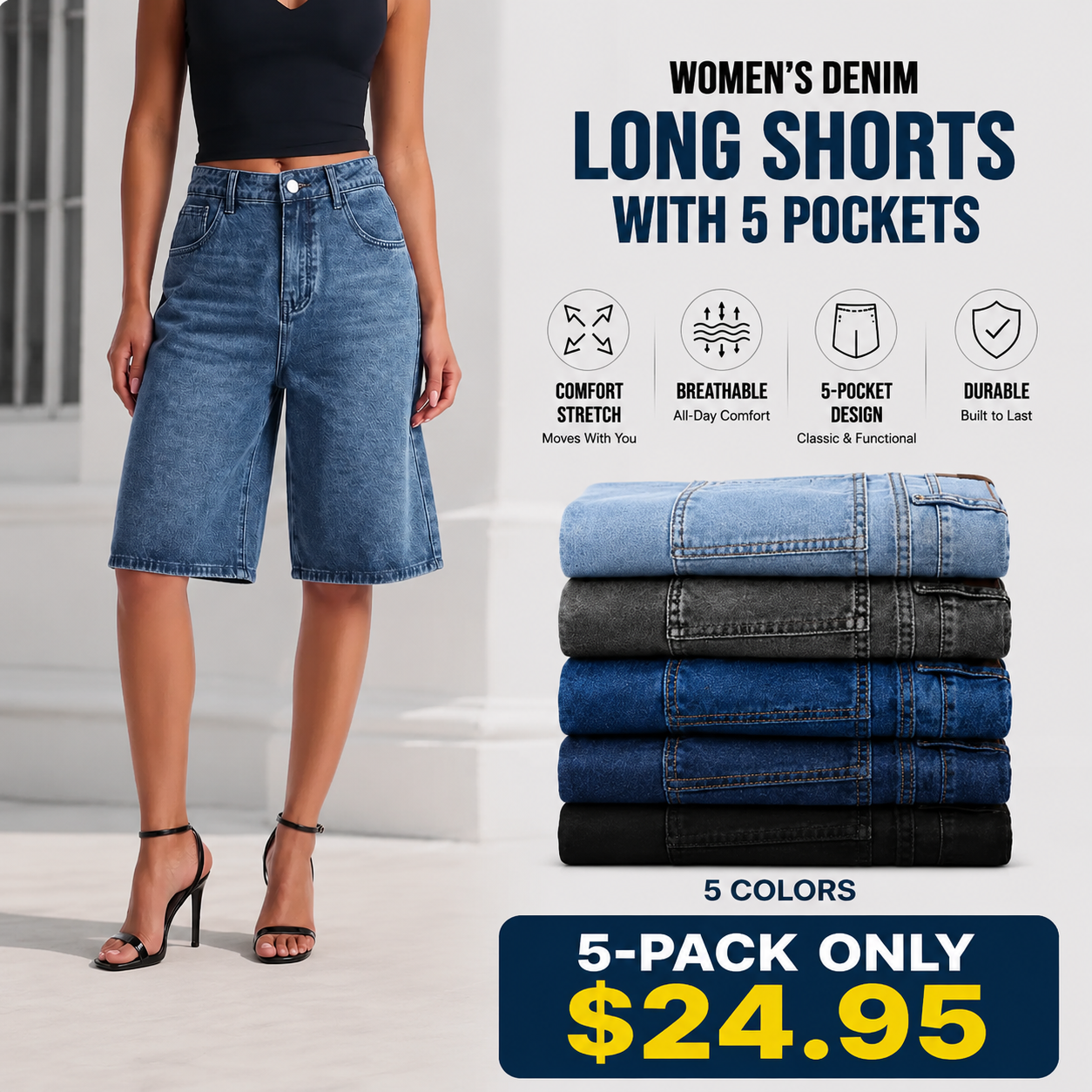 Women's Jorts Mid-Low Waisted Baggy Jeans