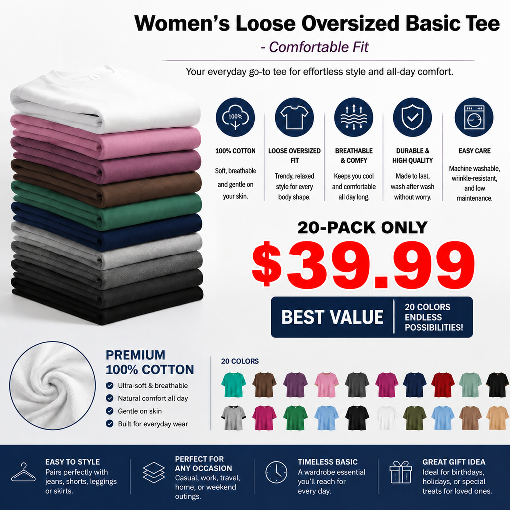 Women's Loose Oversized Basic Tee - Comfortable Fit
