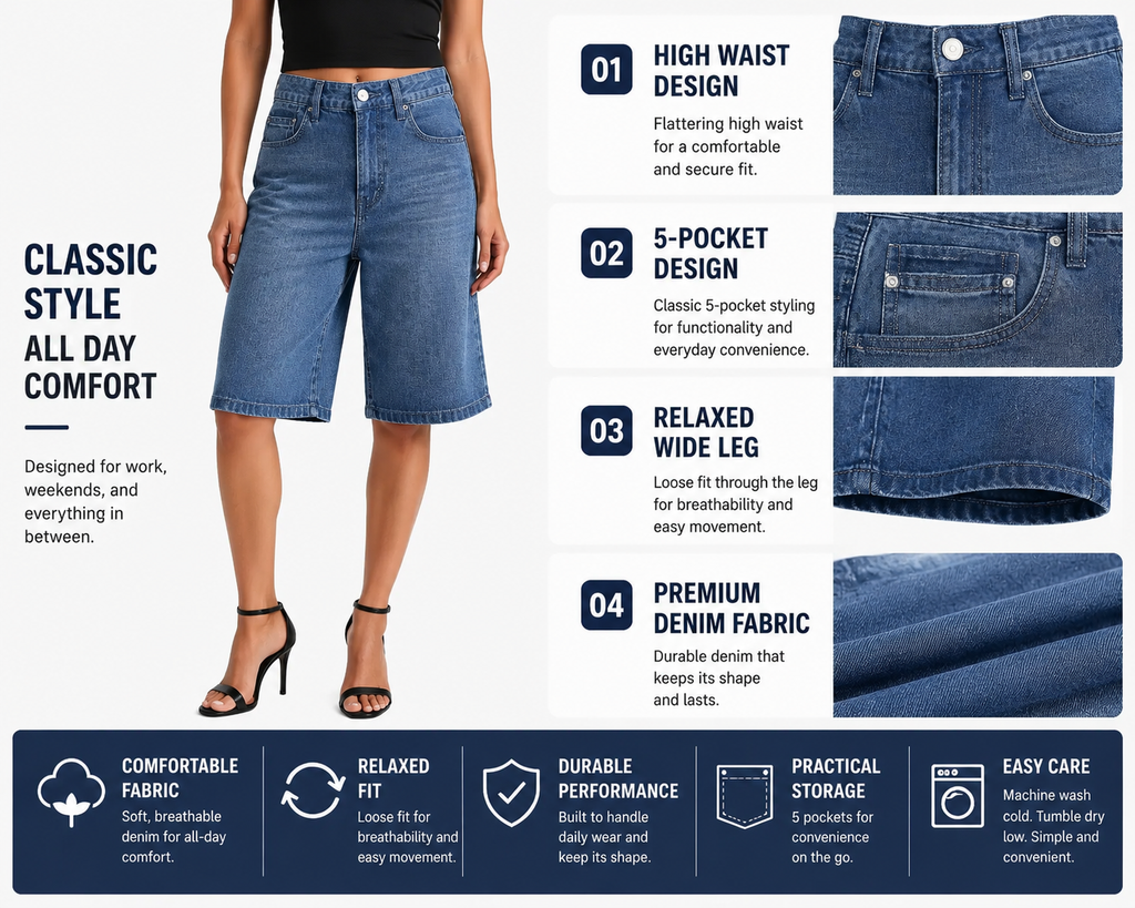 Women's Jorts Mid-Low Waisted Baggy Jeans
