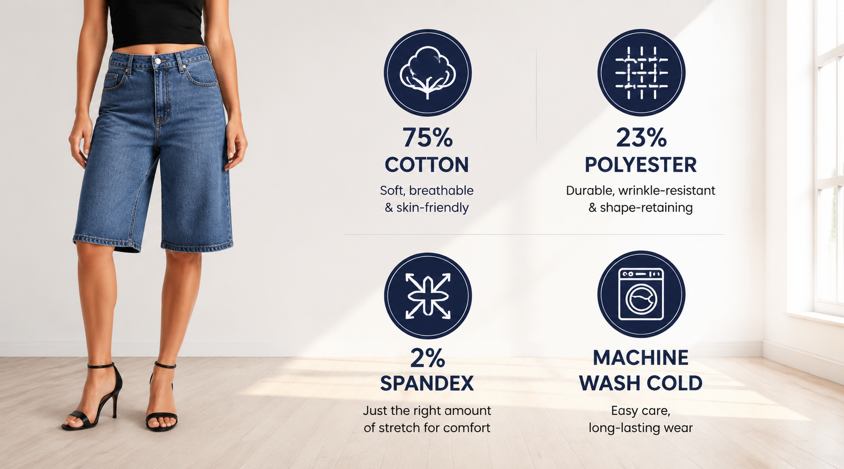 Women's Jorts Mid-Low Waisted Baggy Jeans